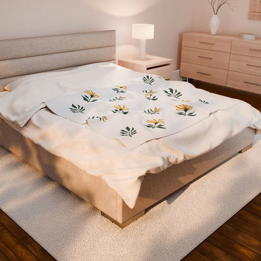 Botanical Floral Velveteen Plush Blanket - Cozy Home Decor